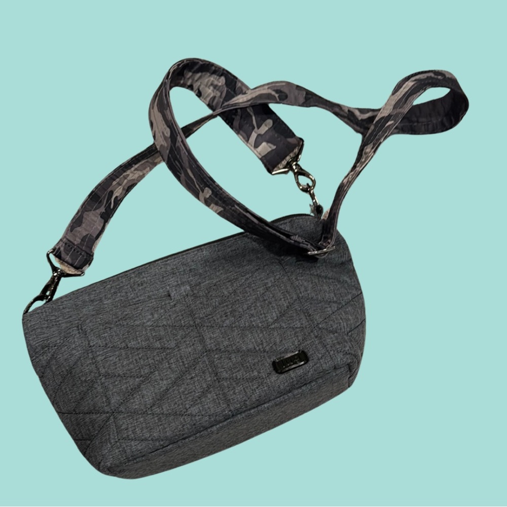 Lug Flare Crossbody Bag in Gray with Camouflage Strap